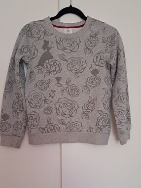 Disney Gray Floral Crewneck Sweater with Silhouette Print
